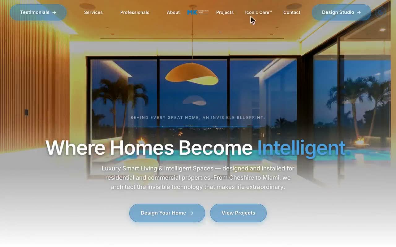 The MKIC website homepage introducing its luxury smart-living services